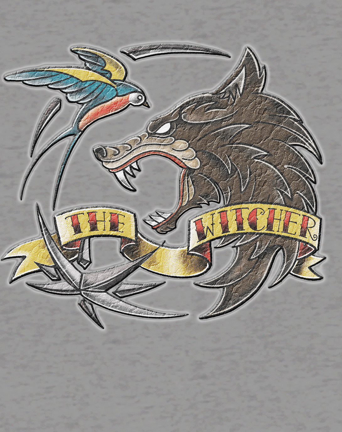 The Witcher Logo Tattoo Wolf Official Sweatshirt Sports Grey - Urban Species Design Close Up