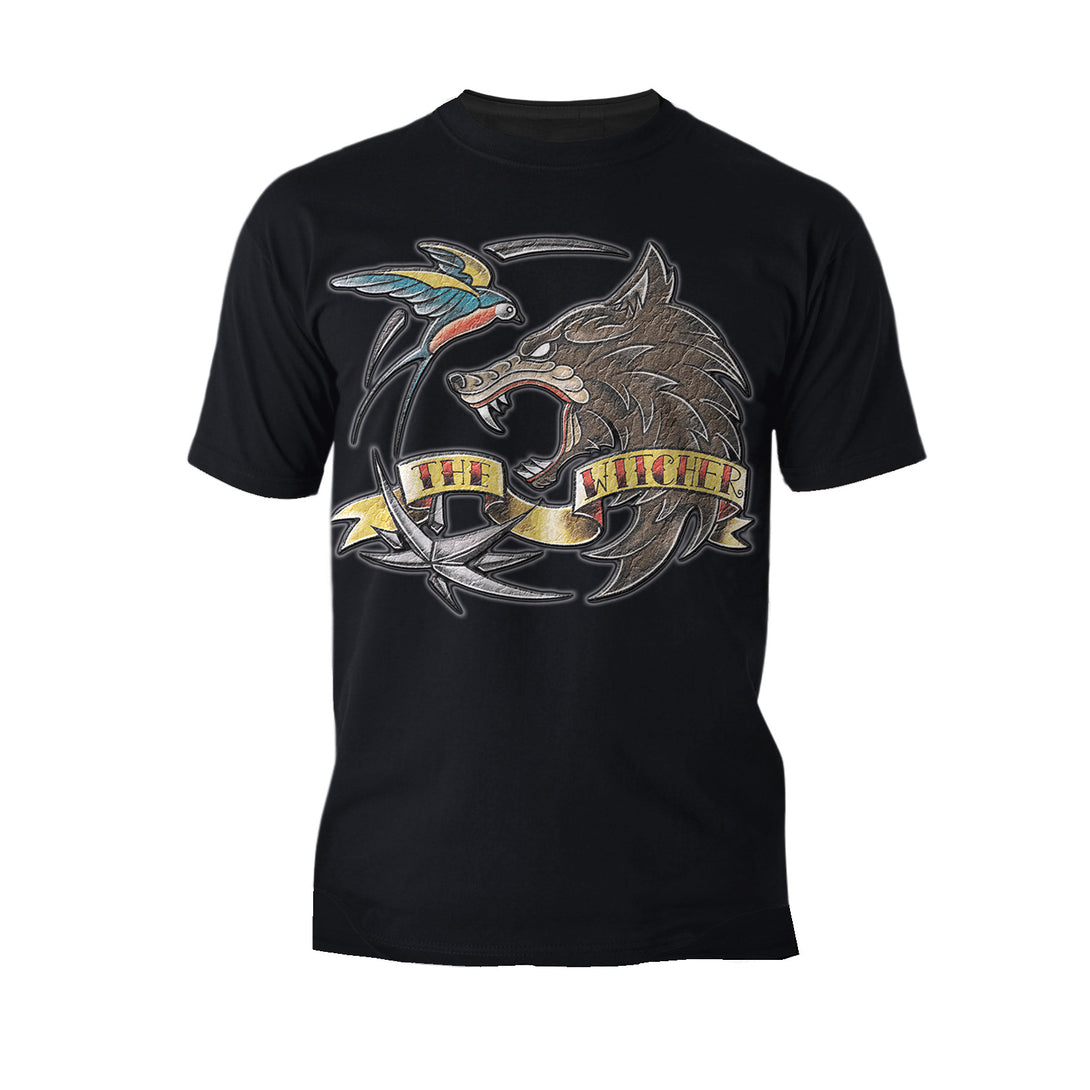 The Witcher Logo Tattoo Wolf Official Men's T-Shirt Black - Urban Species