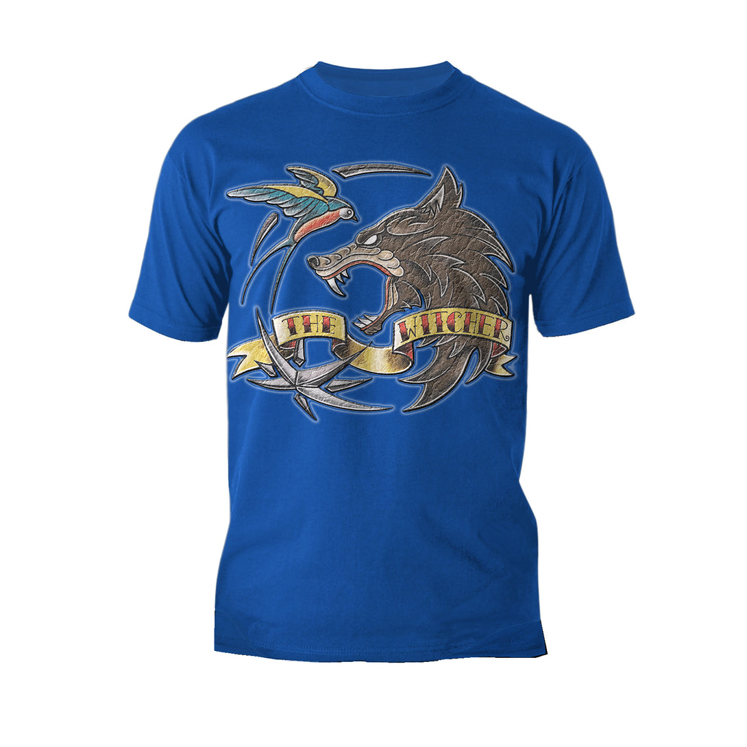 The Witcher Logo Tattoo Wolf Official Men's T-Shirt Blue - Urban Species