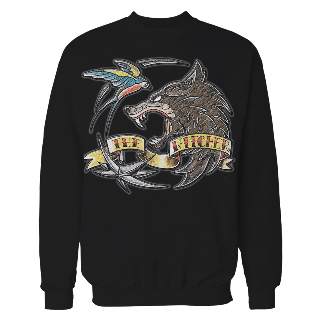 The Witcher Logo Tattoo Wolf Official Sweatshirt Black - Urban Species