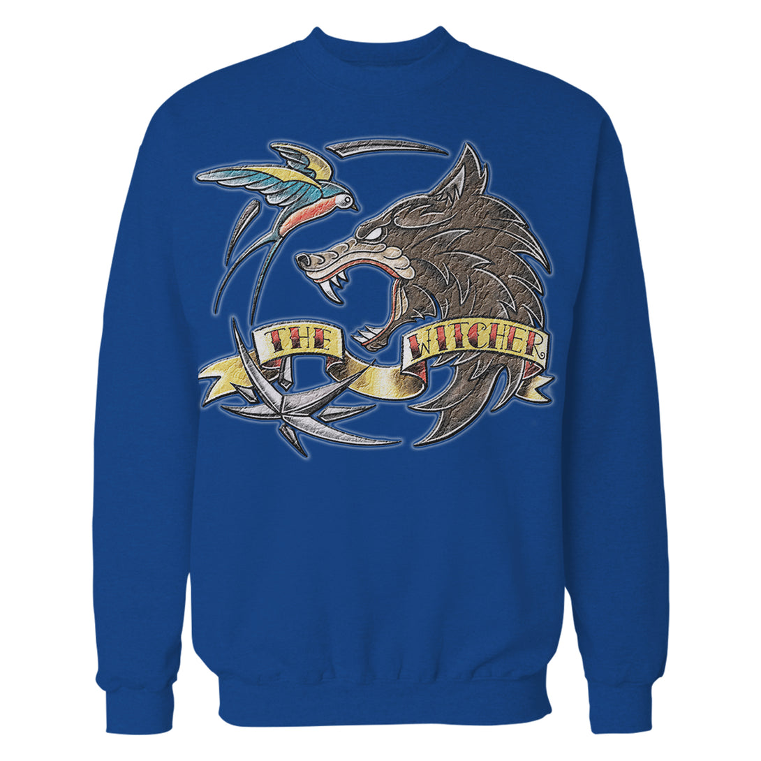 The Witcher Logo Tattoo Wolf Official Sweatshirt Blue - Urban Species