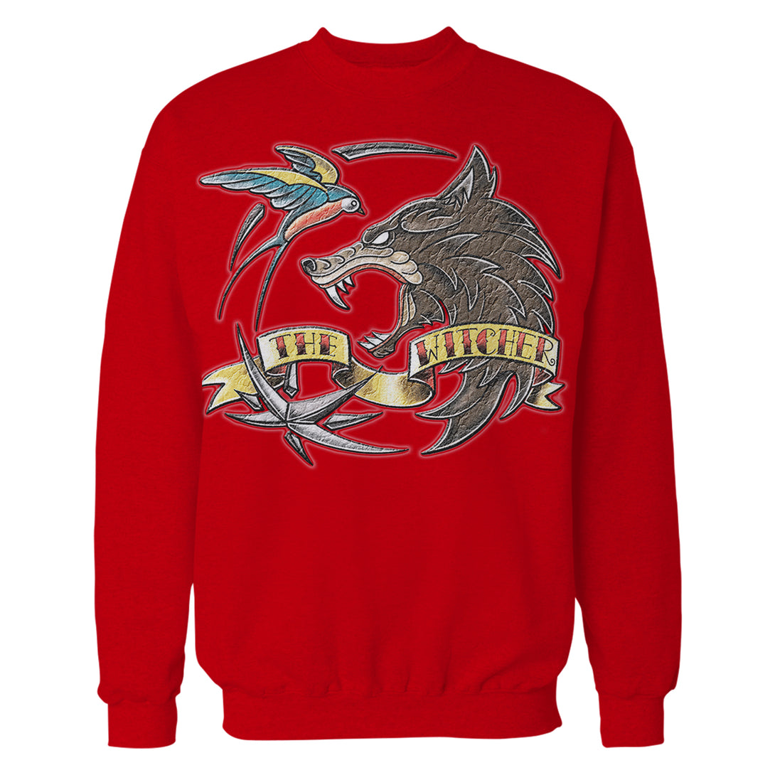 The Witcher Logo Tattoo Wolf Official Sweatshirt Red - Urban Species