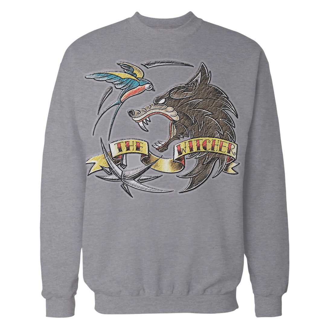The Witcher Logo Tattoo Wolf Official Sweatshirt Sports Grey - Urban Species