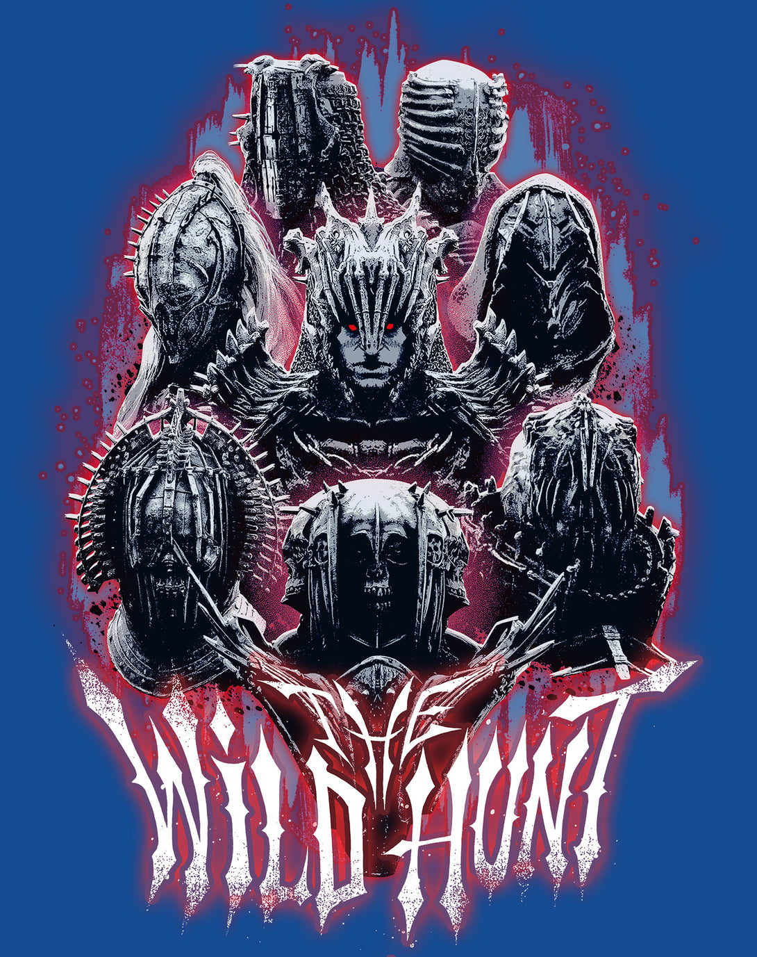 The Witcher Wild Hunt Riders Headshot Official Men's T-Shirt Blue - Urban Species Design Close Up