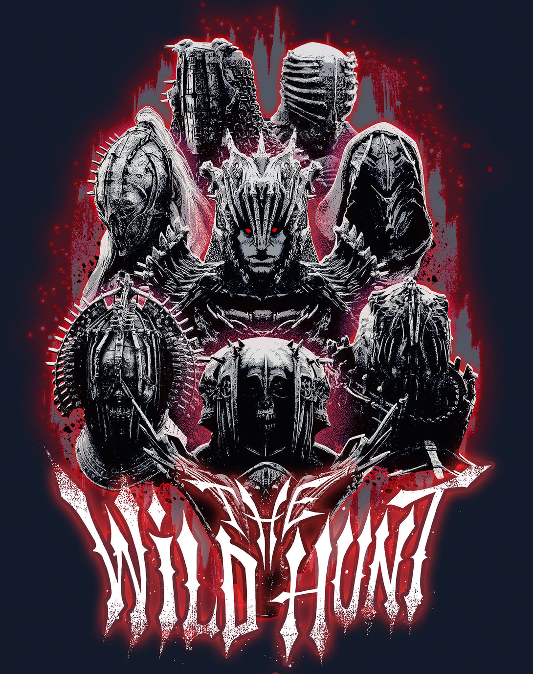 The Witcher Wild Hunt Riders Headshot Official Men's T-Shirt Navy - Urban Species Design Close Up