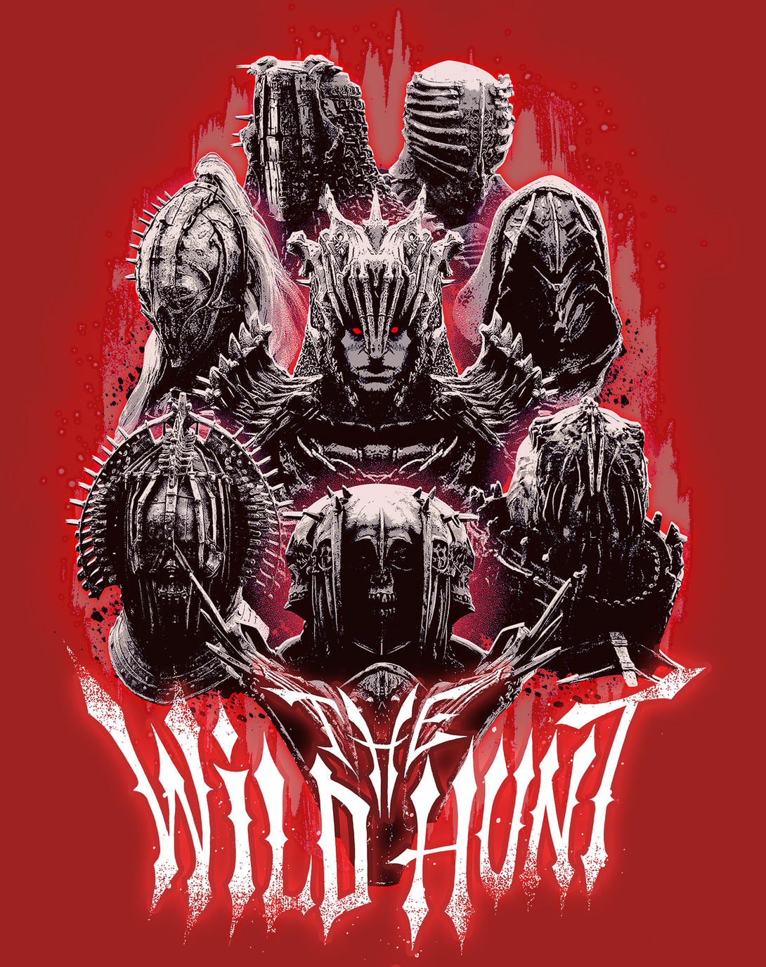 The Witcher Wild Hunt Riders Headshot Official Men's T-Shirt Red - Urban Species Design Close Up