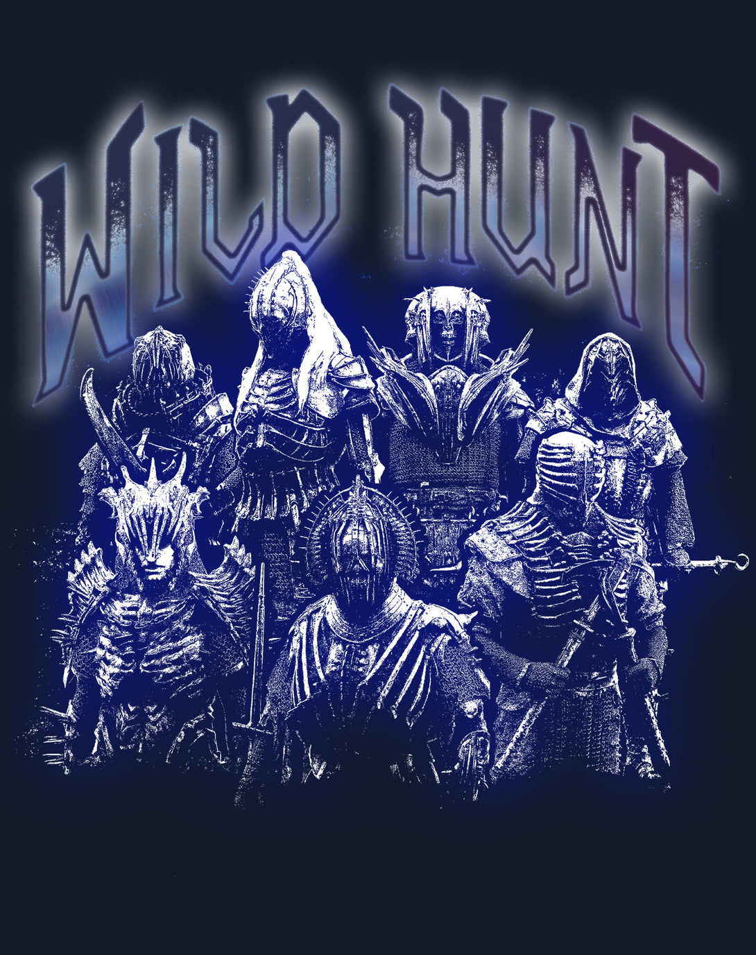 The Witcher Wild Hunt Spectral Riders Official Men's T-Shirt Navy - Urban Species Design Close Up