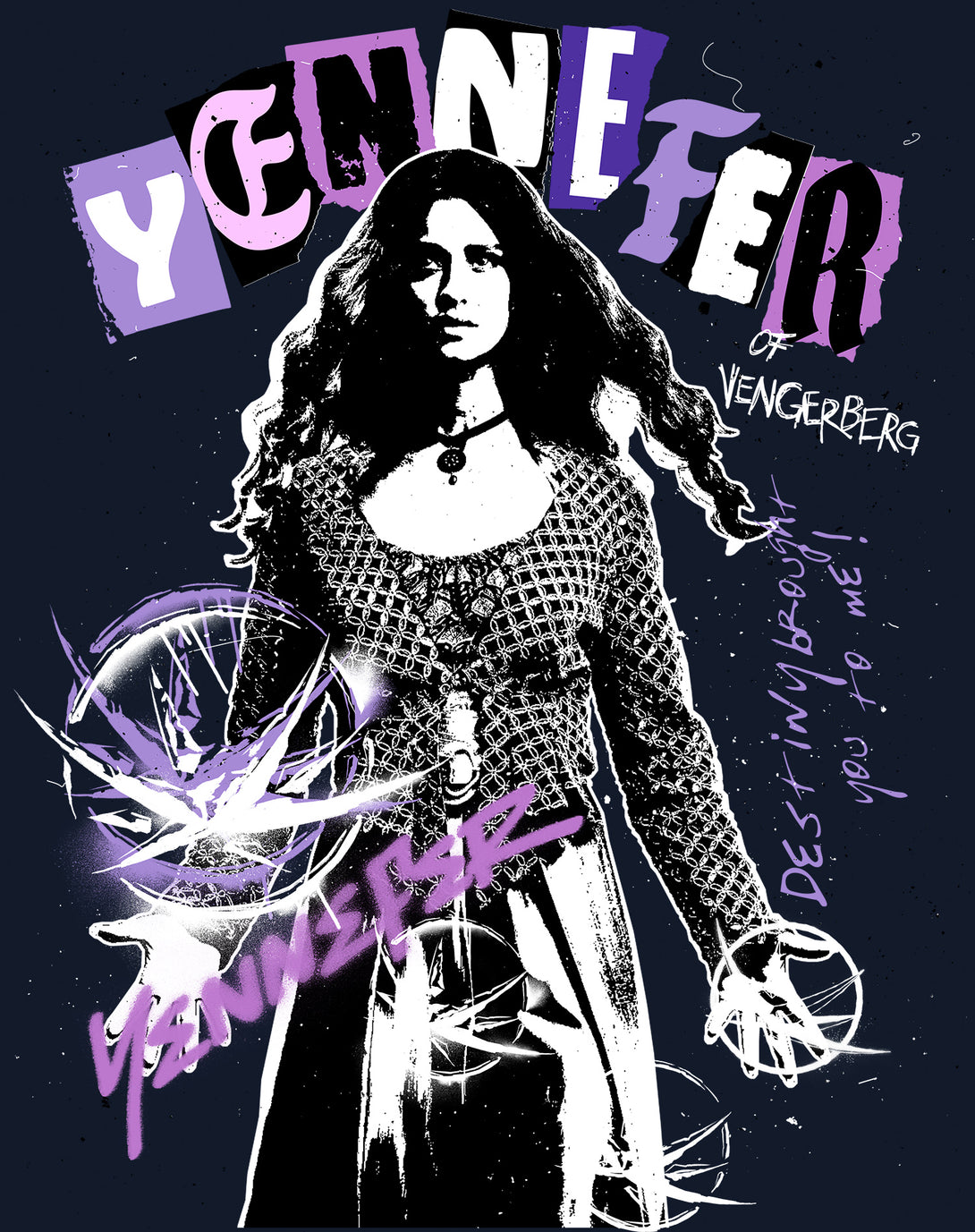 The Witcher Yennefer Punk Vengerberg Official Men's T-Shirt Navy - Urban Species Design Close Up