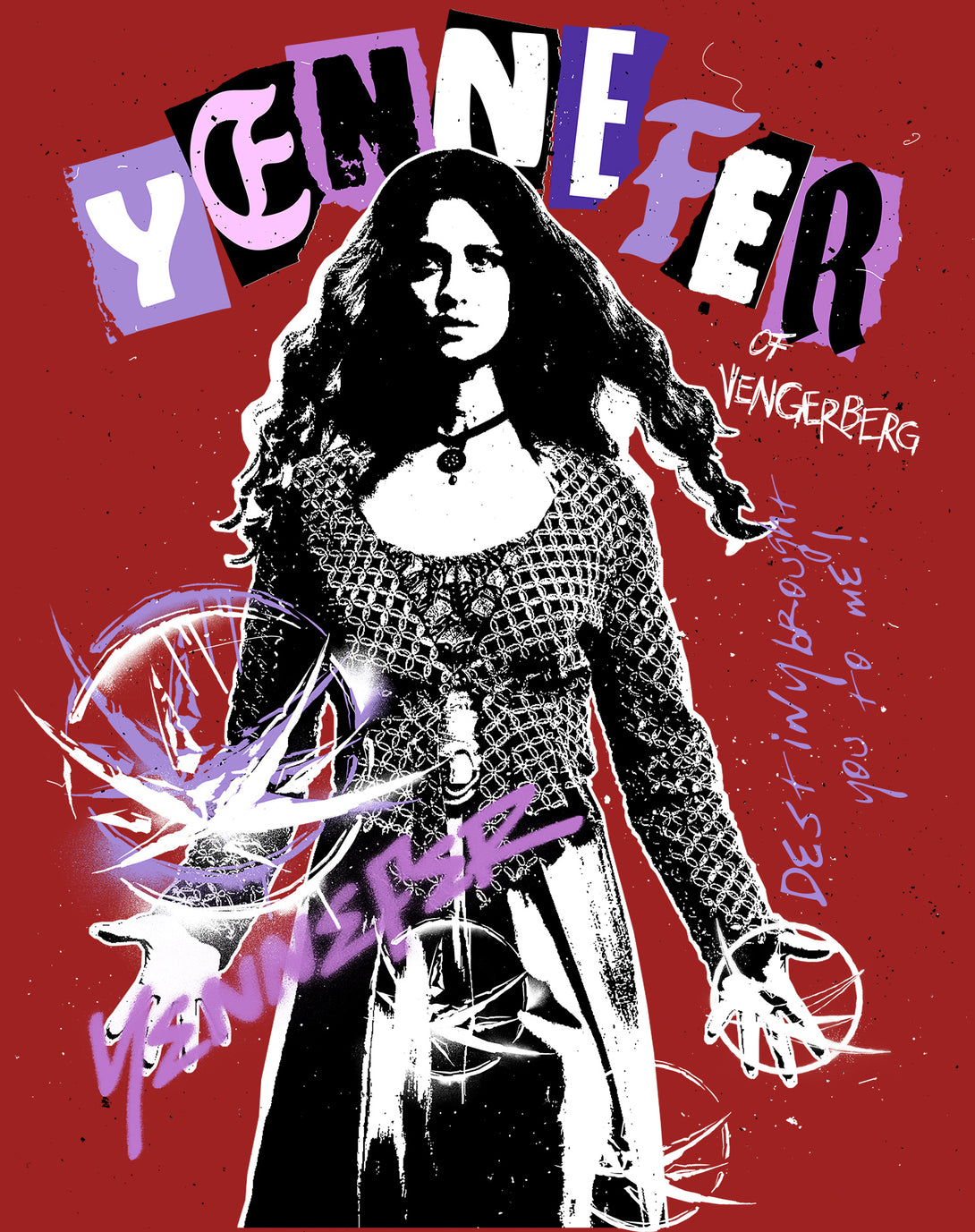 The Witcher Yennefer Punk Vengerberg Official Men's T-Shirt Red - Urban Species Design Close Up