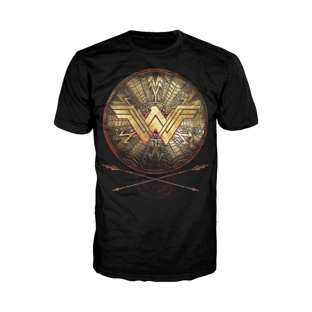 DC Wonder Woman Logo 3D Shield Official Men's T-shirt (Black) - Urban Species Mens Short Sleeved T-Shirt