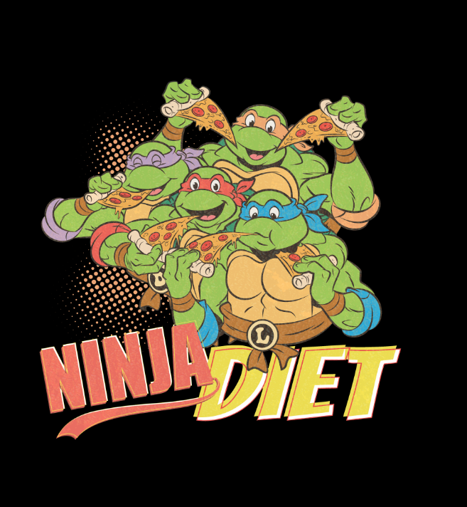 TMNT Group Ninja Diet Official Women's T-shirt (Black) - Urban Species Ladies Short Sleeved T-Shirt