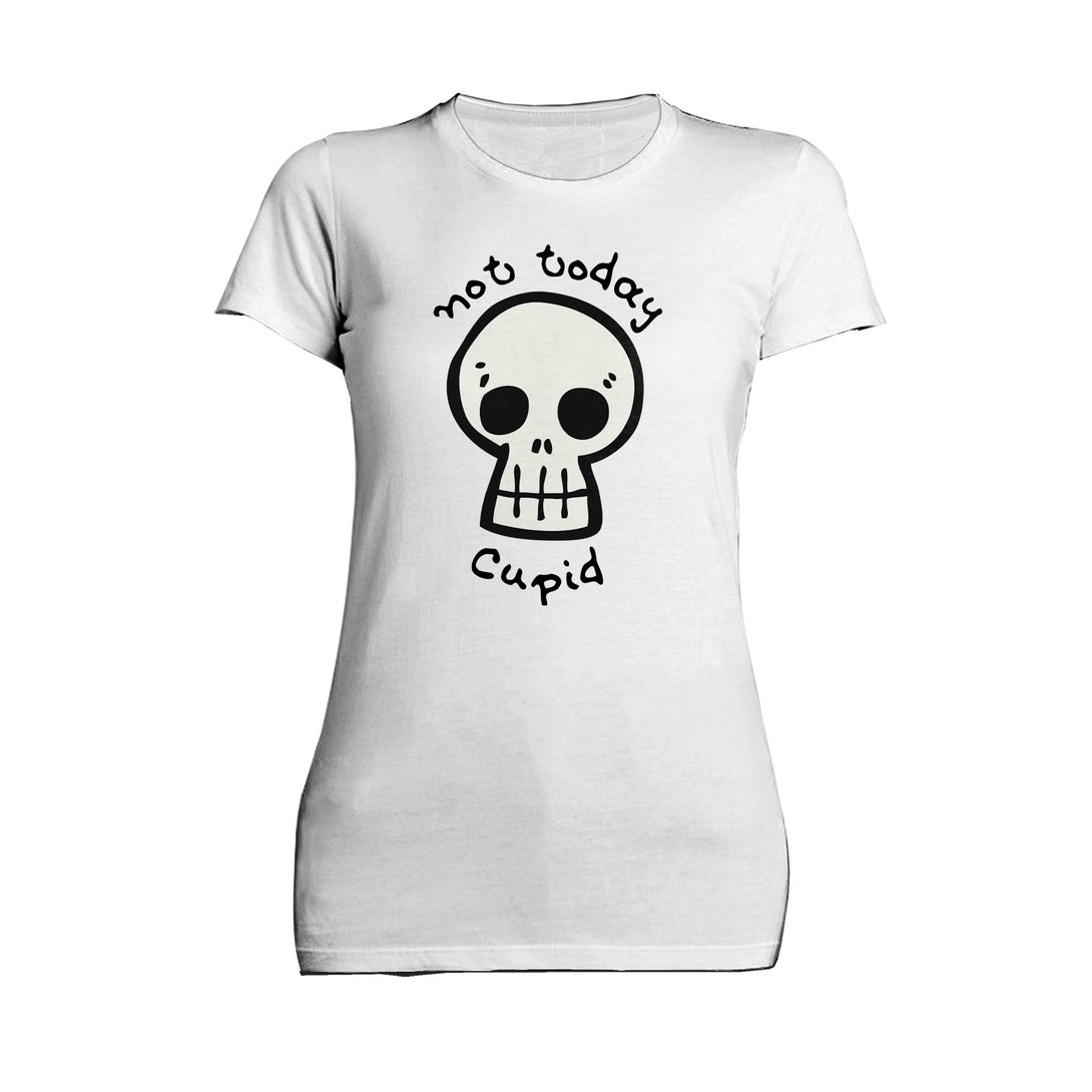 Anti Valentine Not Today Cupid Skull Women's T-shirt White - Urban Species