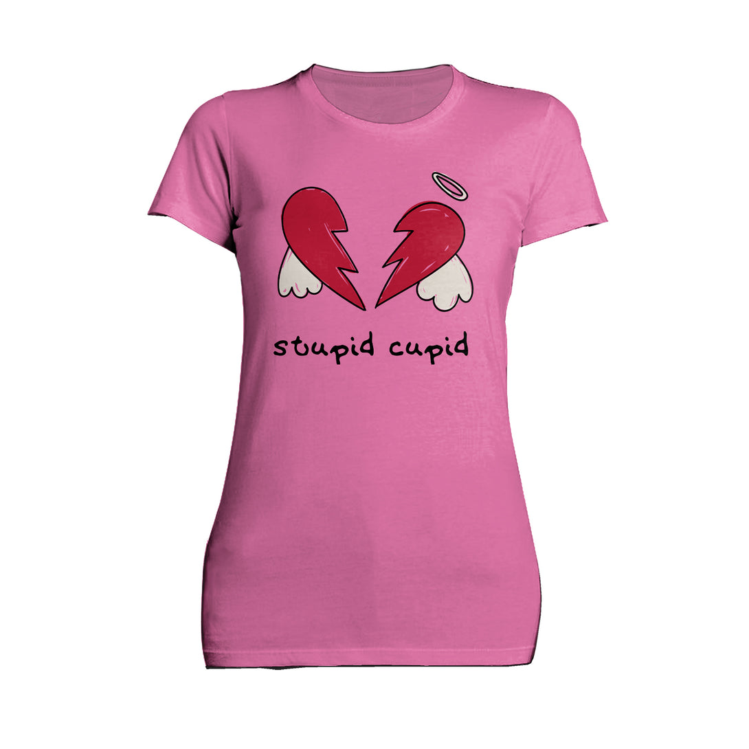 Anti Valentine Stupid Cupid Broken Heart Wings Women's T-shirt Pink - Urban Species