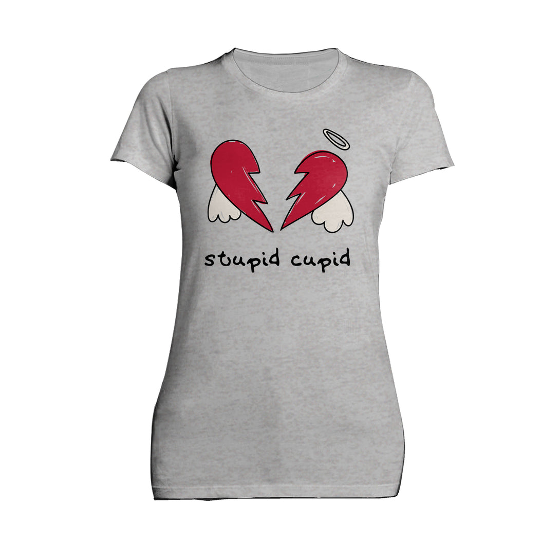 Anti Valentine Stupid Cupid Broken Heart Wings Women's T-shirt Sports Grey - Urban Species