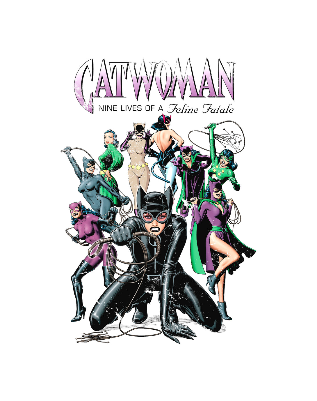 DC Comics Catwoman Cover Nine Lives Official Men's T-Shirt White - Urban Species Design Close Up