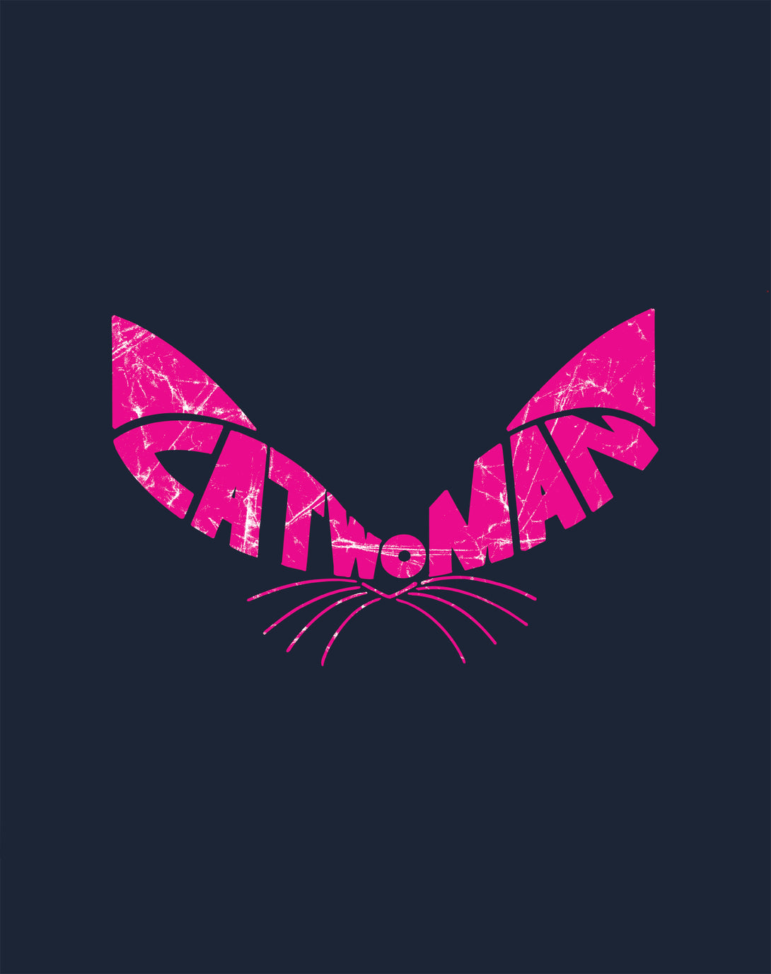 DC Comics Catwoman Logo Ears Dist Official Men's T-Shirt Navy - Urban Species Design Close Up