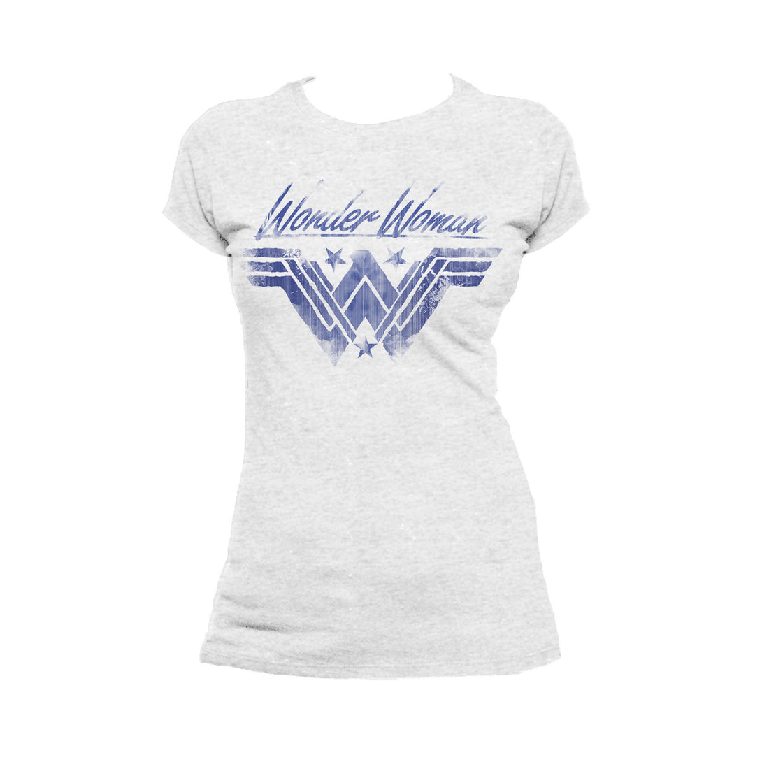 DC Wonder Woman +Logo Watermark Official Women's T-shirt (Heather Grey) - Urban Species Ladies Short Sleeved T-Shirt