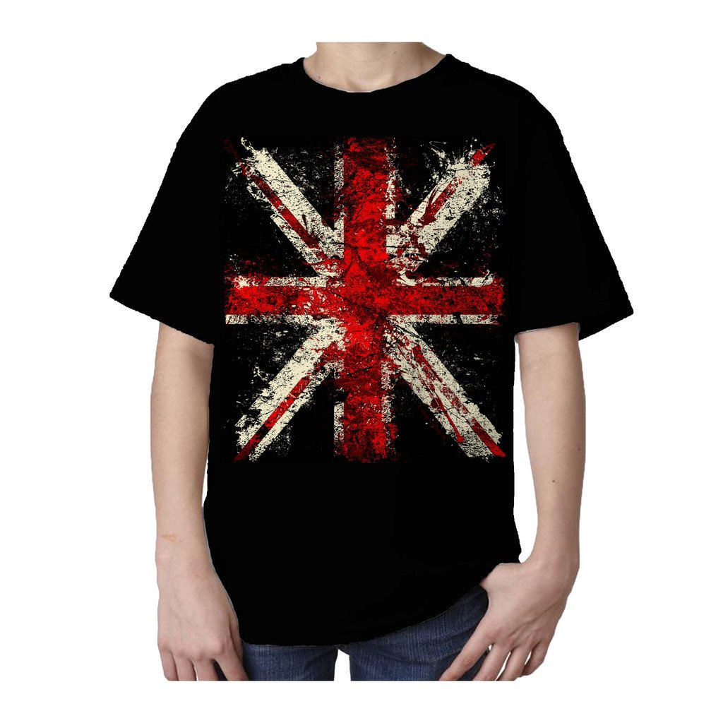 Urban Attitude London Calling Union Jack Distressed Kids T-shirt (Black)