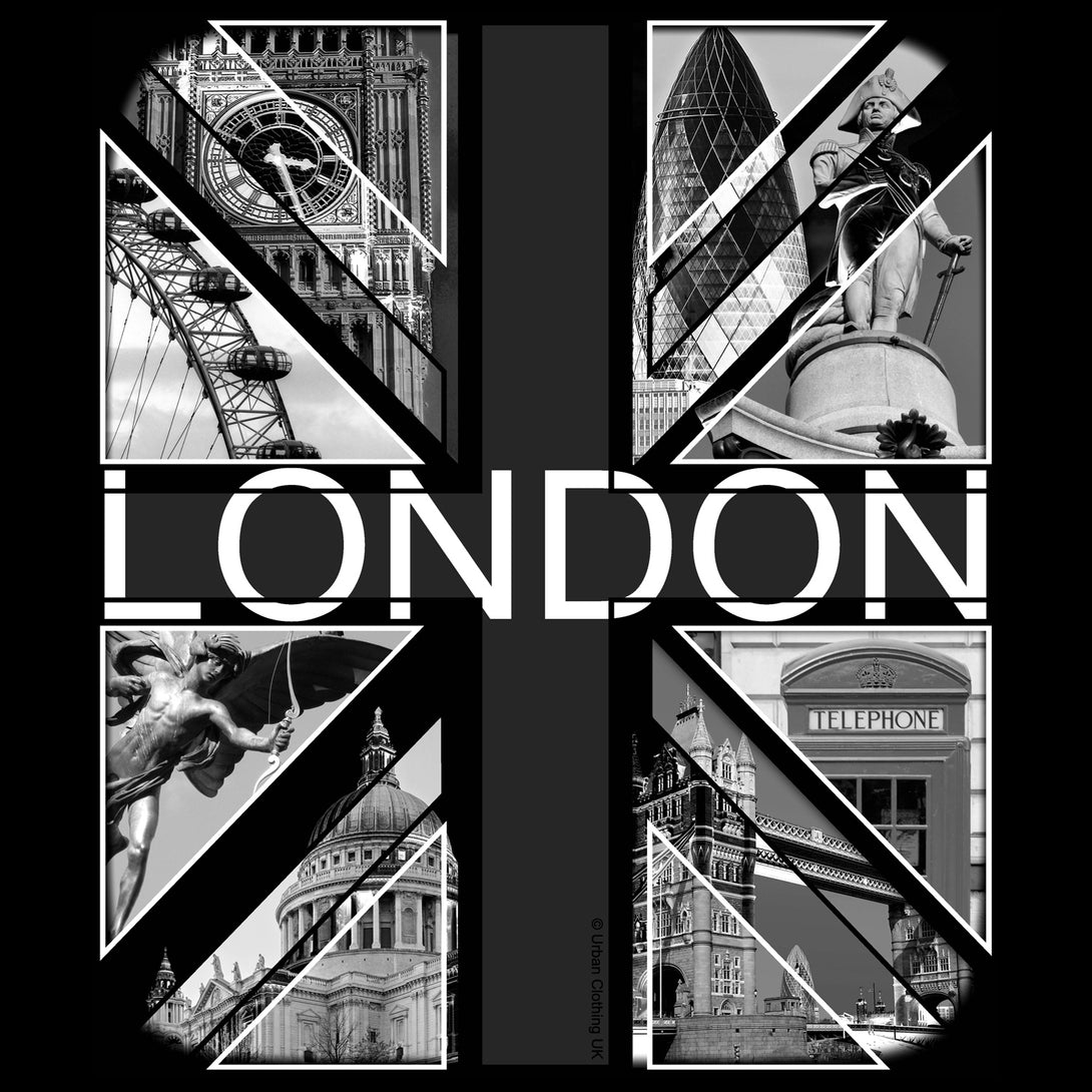 Close Up Urban Attitude London Calling Monochrome Scenes Men's T-Shirt (Black)