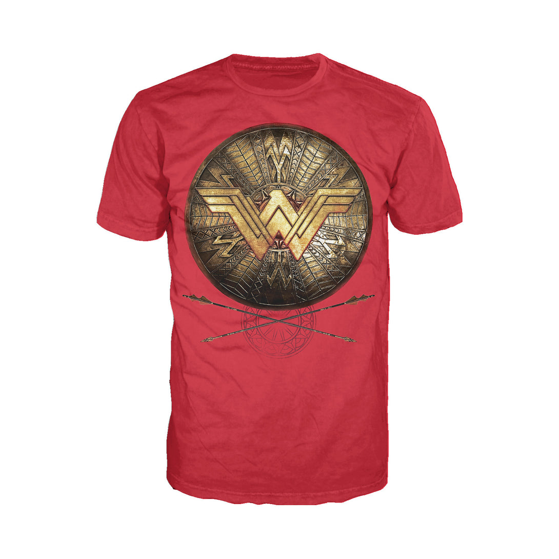 DC Wonder Woman Logo 3D Shield Official Men's T-shirt (Red) - Urban Species Mens Short Sleeved T-Shirt