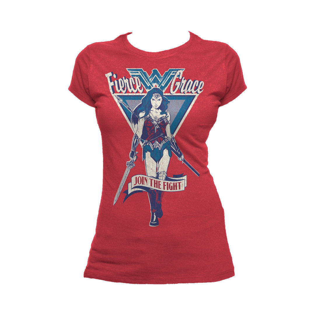 DC Wonder Woman Triangle Fierce Official Women's T-shirt (Red) - Urban Species Ladies Short Sleeved T-Shirt