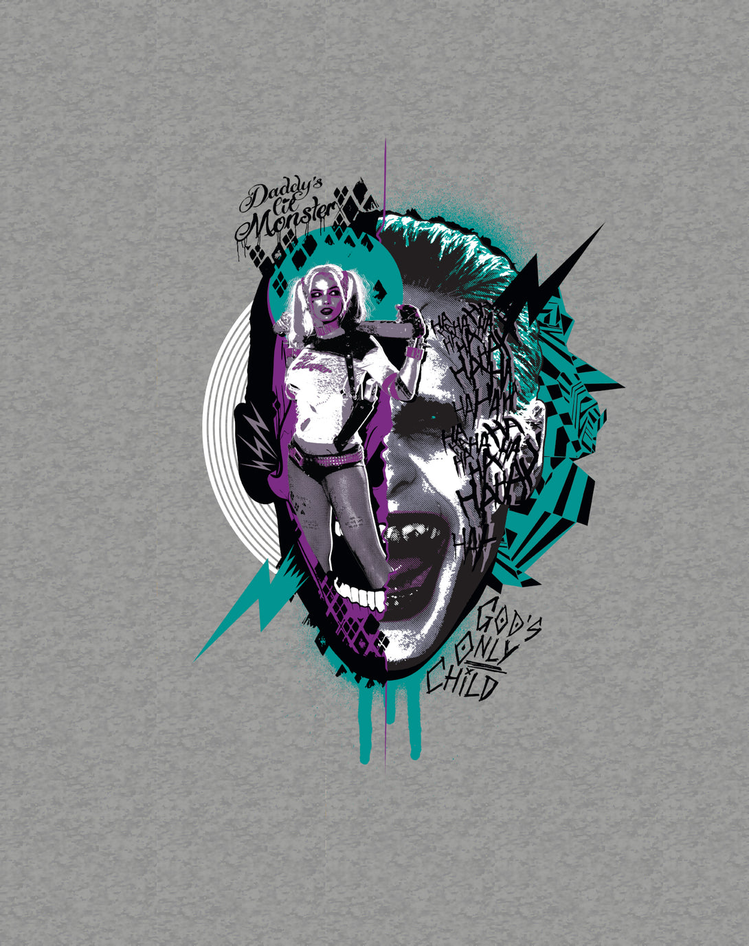 DC Comics Suicide Squad Joker-Harley Quinn Collage Official Sweatshirt Sports Grey - Urban Species Design Close Up
