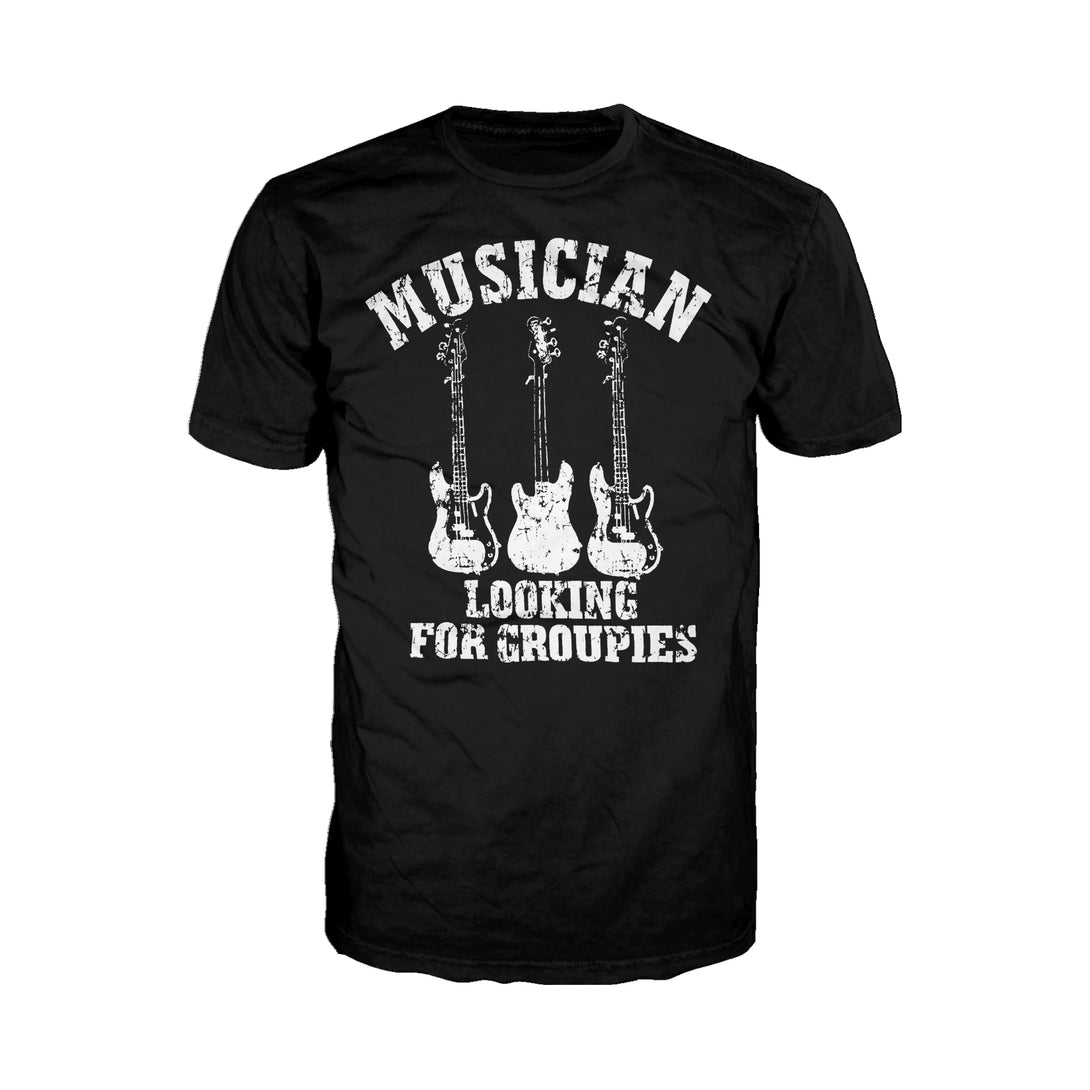 Urban Attitude Musician Looking for Groupies Joke Men's T-shirt (Black)