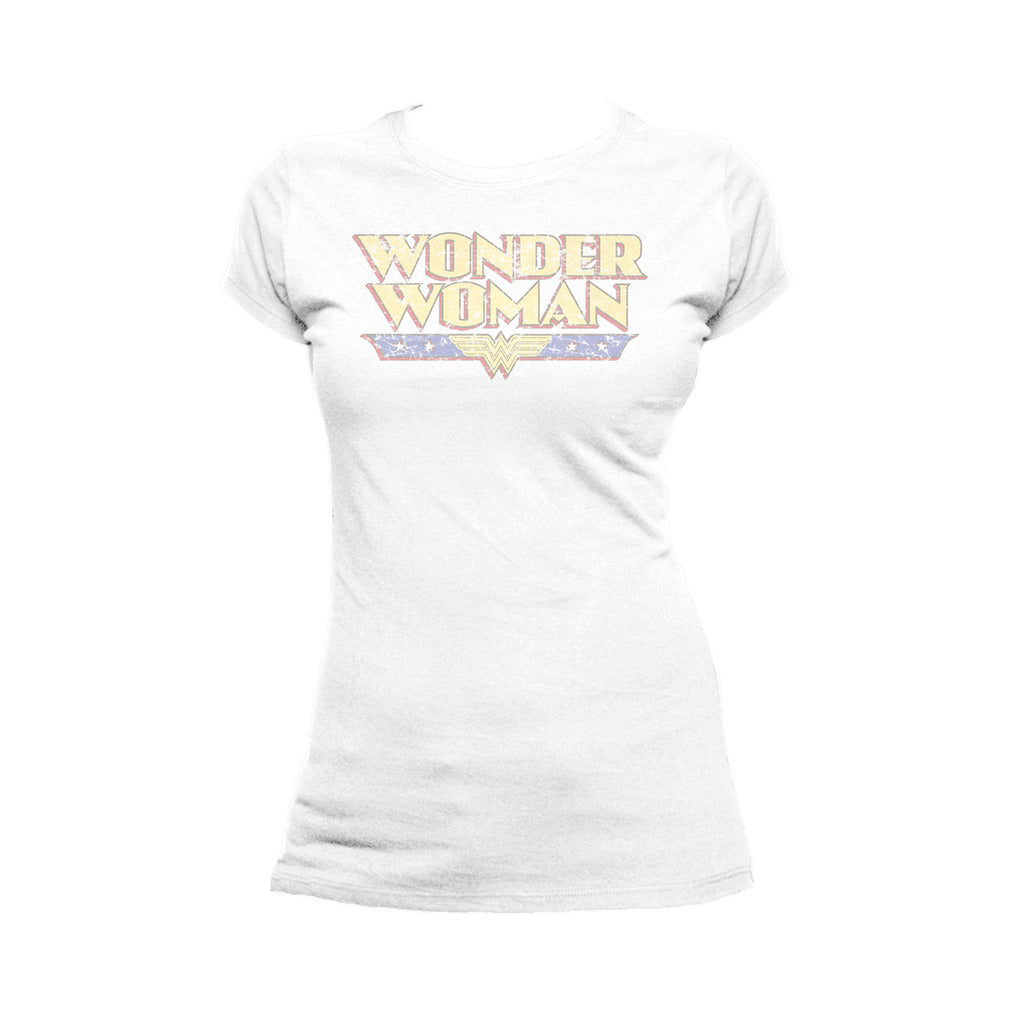 DC Comics Wonder Woman Logo Vintage Official Women's T-shirt (White) - Urban Species Ladies Short Sleeved T-Shirt