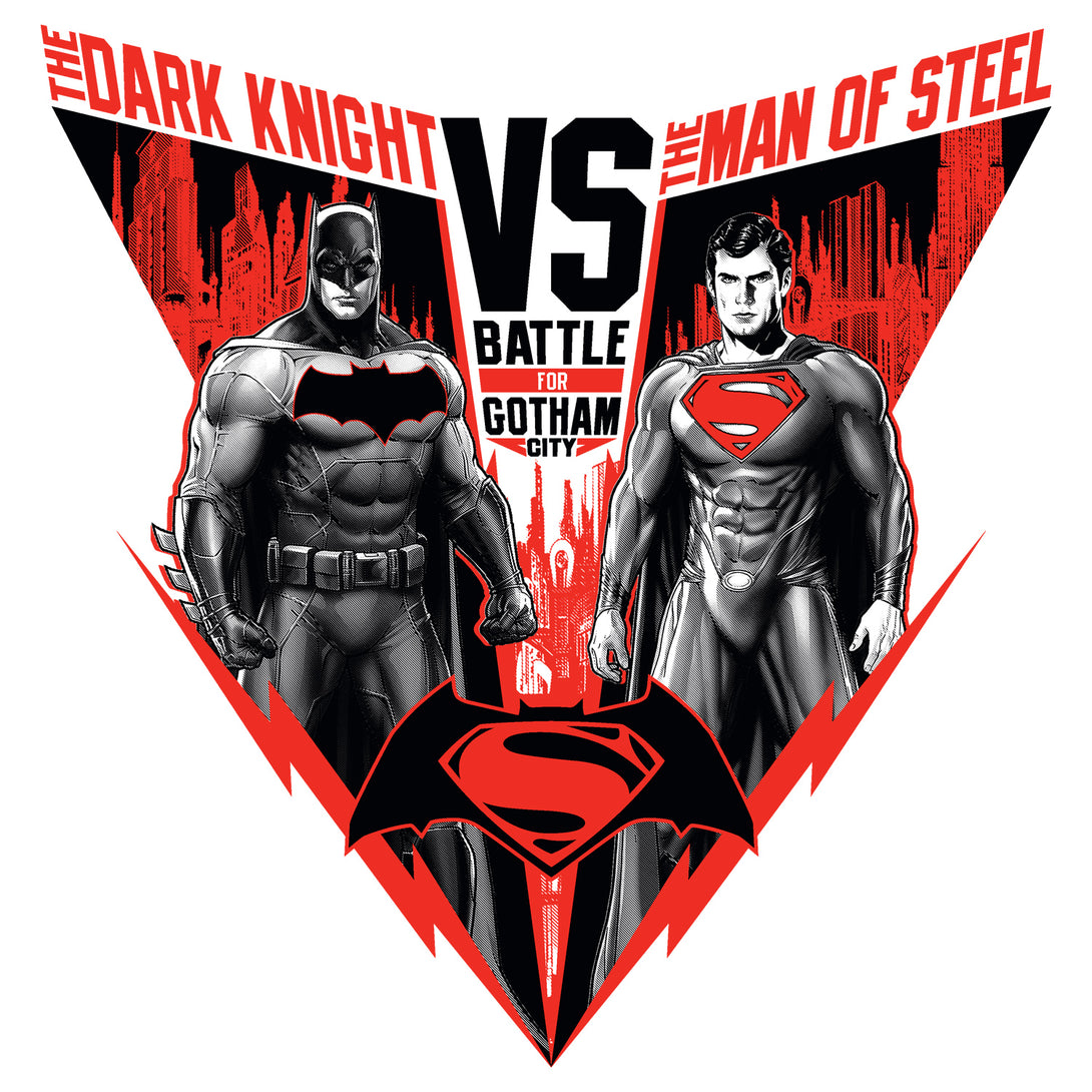 DC Batman V Superman Poster Match Official Men's T-shirt White - Urban Species Design Close Up