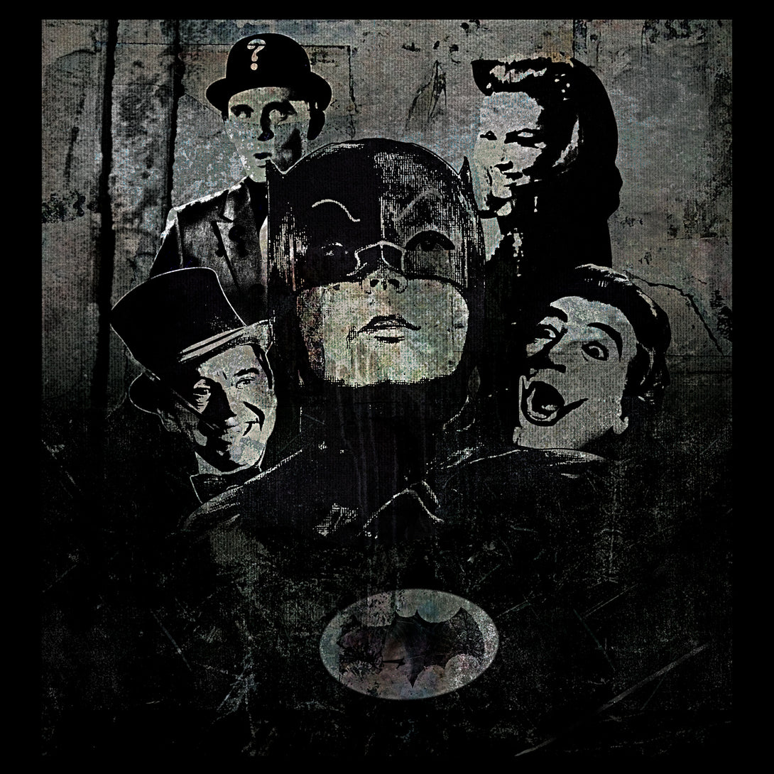Batman 66 Villians Quartet Graff Official Men's T-shirt Black - Urban Species Design Close Up
