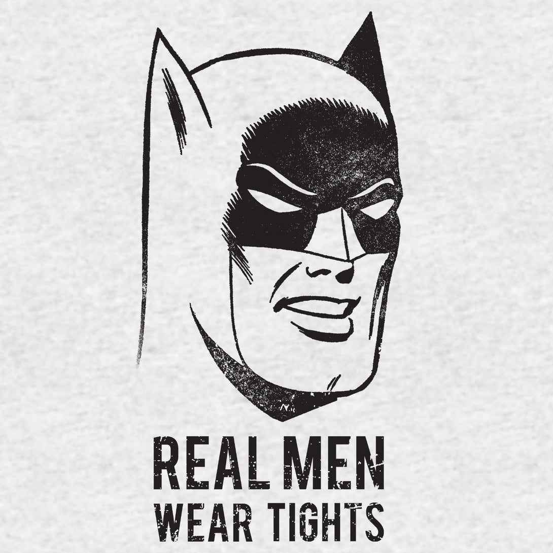 DC Comics Batman Text Real Men Tights Official Men's T-shirt Sports Grey - Urban Species Design Close Up