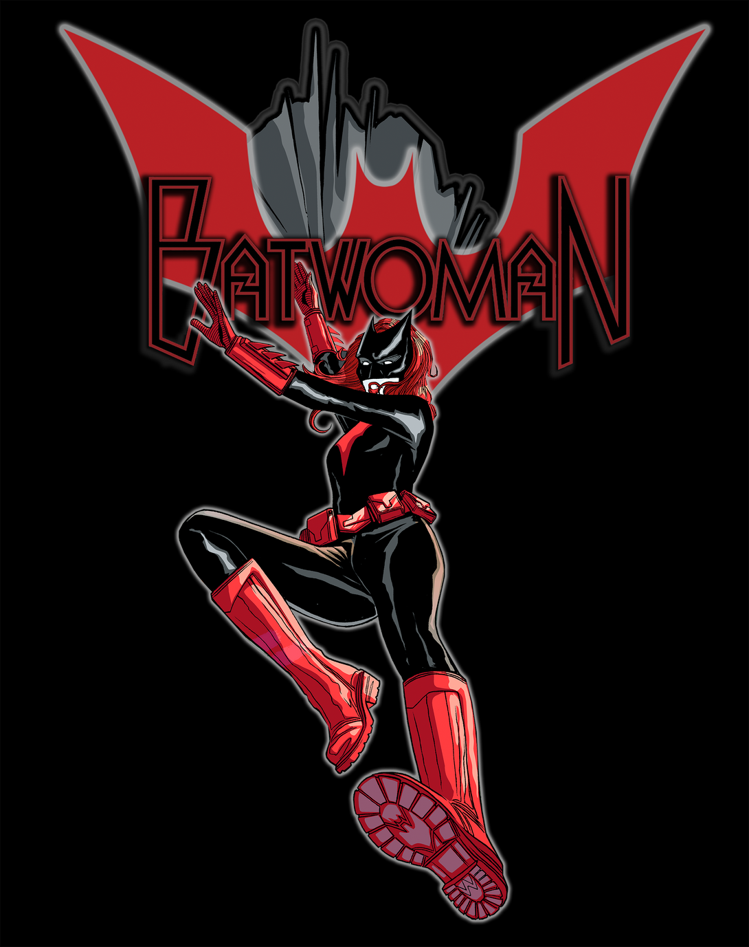 DC Comics Batwoman Logo Entrance Men's T-shirt Black - Urban Species Design Close Up