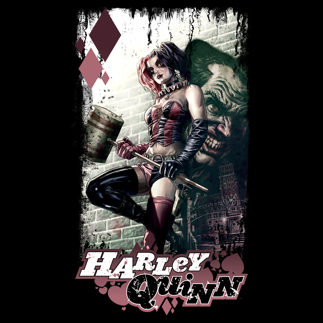 DC Comics Harley Quinn Comic Cover Official Men's T-Shirt Black - Urban Species Design Close Up
