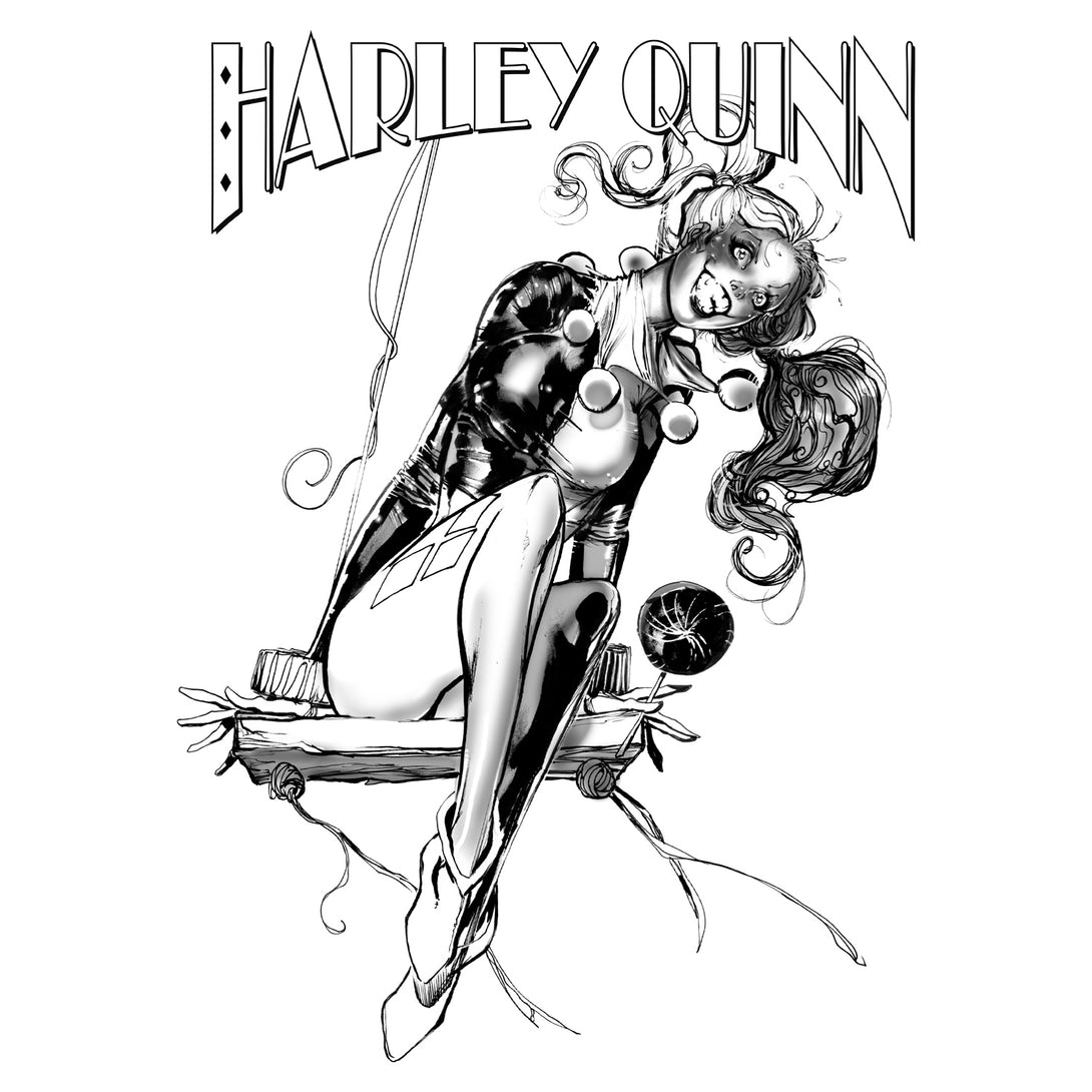 DC Comics Harley Quinn Sketch Swing 01 Official Men's T-Shirt White - Urban Species Design Close Up