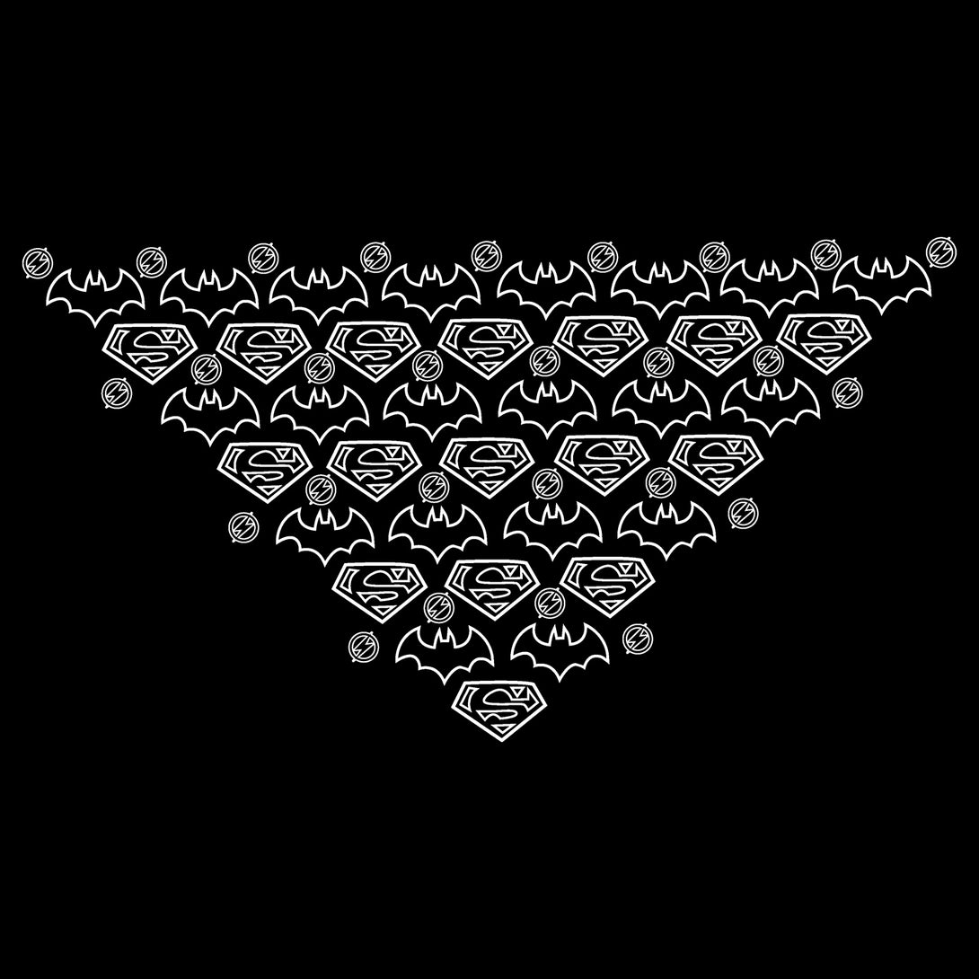 DC Comics Justice League Xmas Pattern Triangle Official Women's T-shirt Black - Urban Species Design Close Up