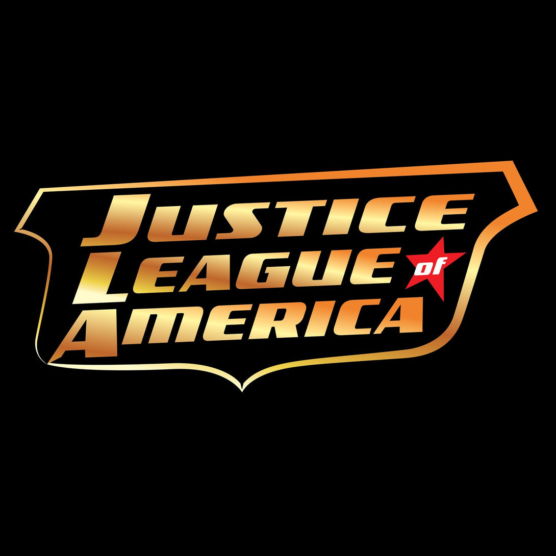 DC Comics Justice League JLA Classic Metallic Logo Official Women's T-shirt Black - Urban Species Design Close Up