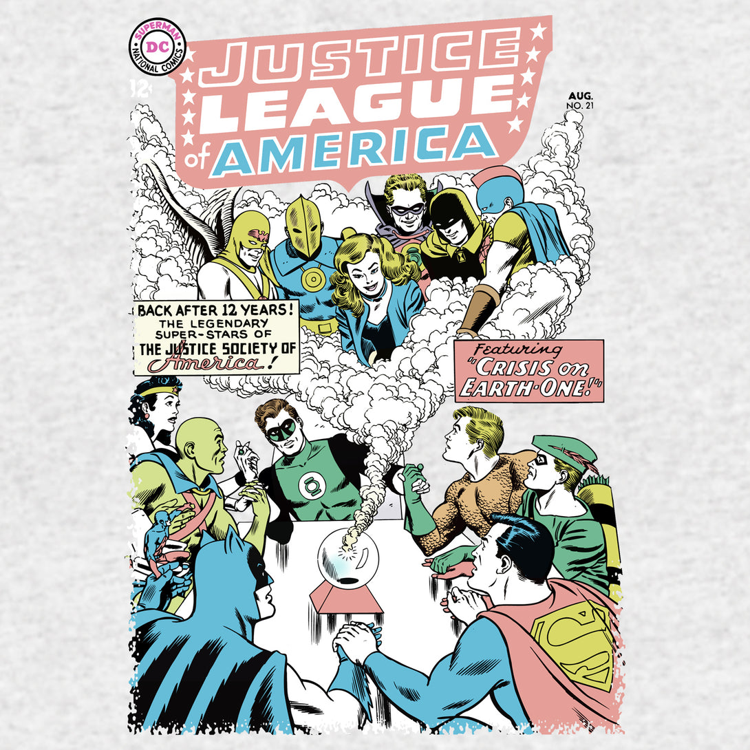 DC Comics Justice League Cover 21 Crisis Official Men's T-shirt Sports Grey - Urban Species Design Close Up