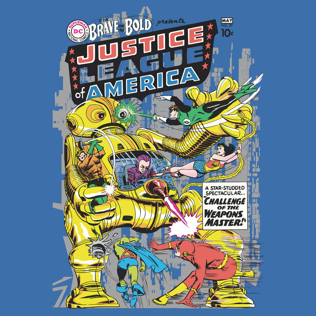 DC Comics Justice League Cover 29 Official Men's T-shirt Blue - Urban Species Design Close Up