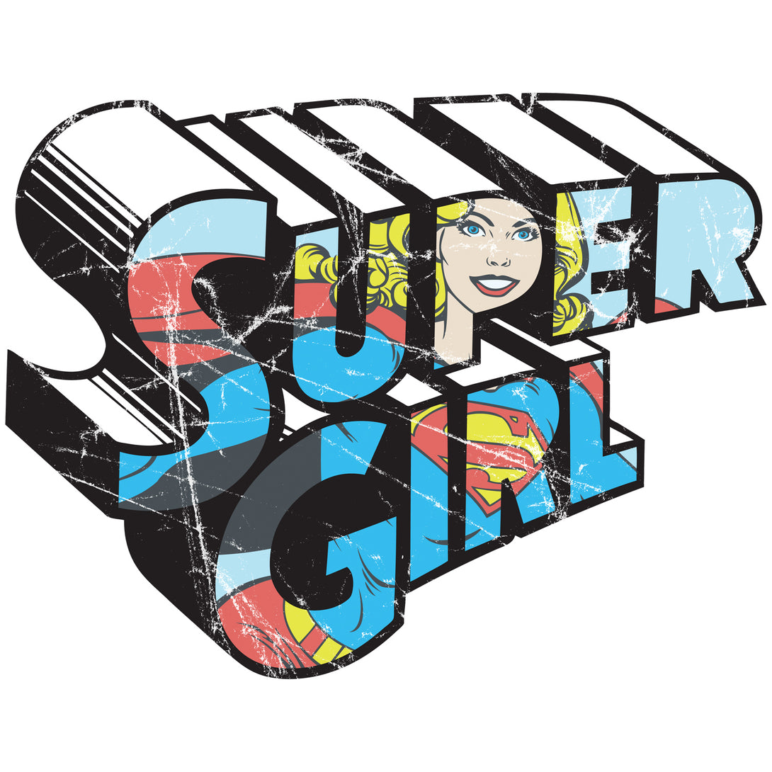 DC Comics Retro Supergirl Logo Character Distressed Official Women's T-shirt White - Urban Species Design Close Up