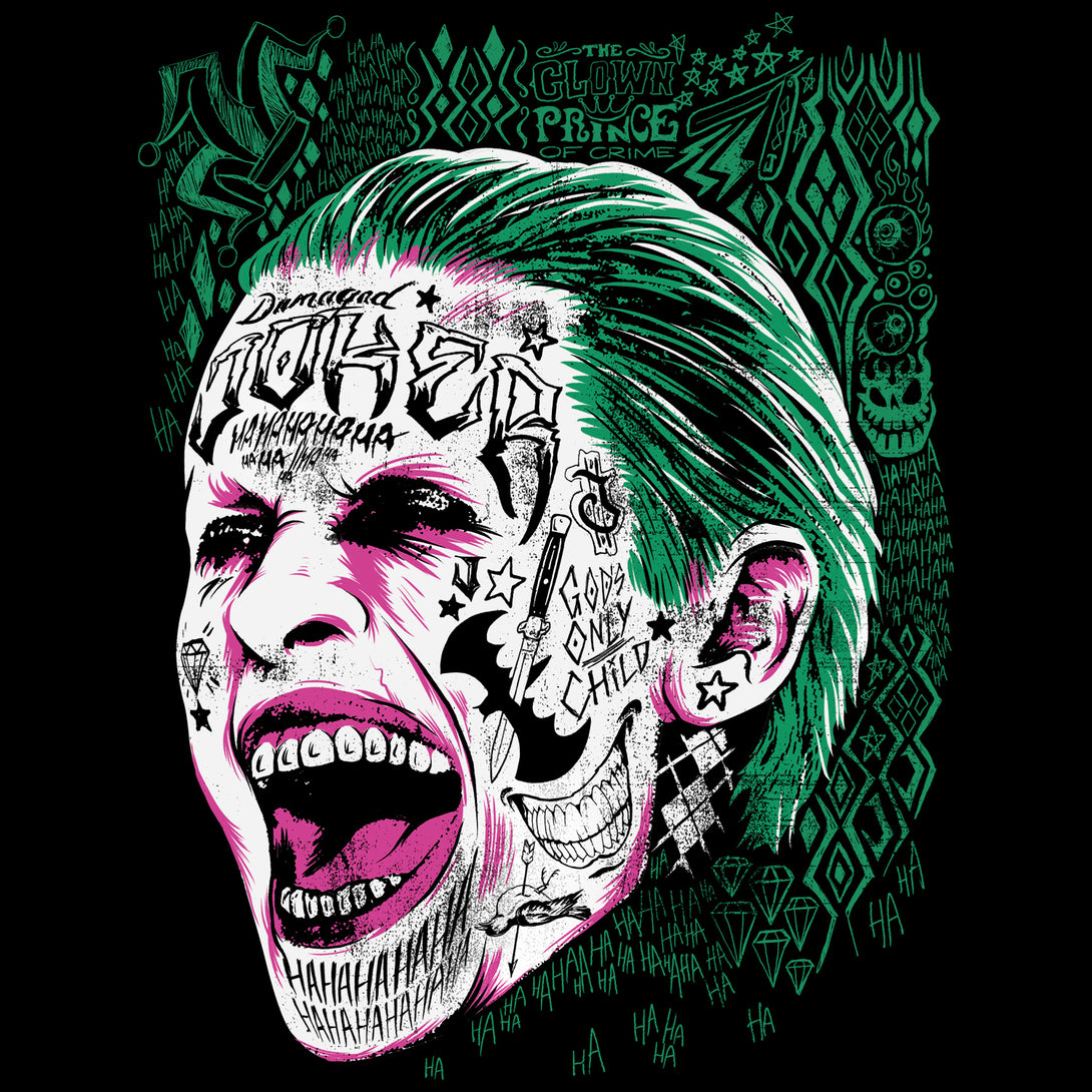 DC Suicide Squad Harley Quinn Joker Face Tattoo Official Men's T-shirt (Black) - Urban Species Mens Short Sleeved T-Shirt