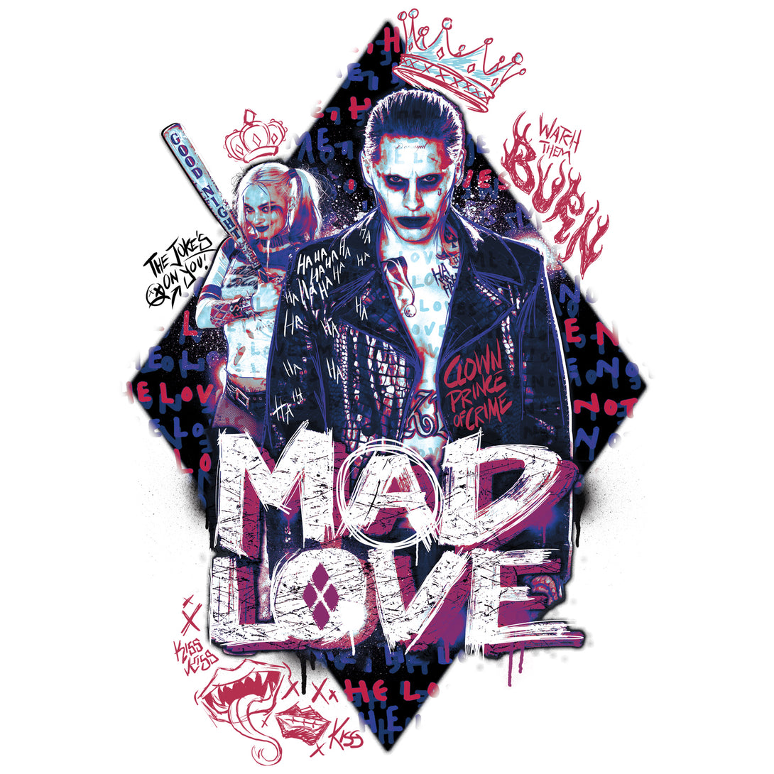 DC Suicide Squad Joker-Harley Quinn Mad Love Official Women's T-shirt (White) - Urban Species Ladies Short Sleeved T-Shirt