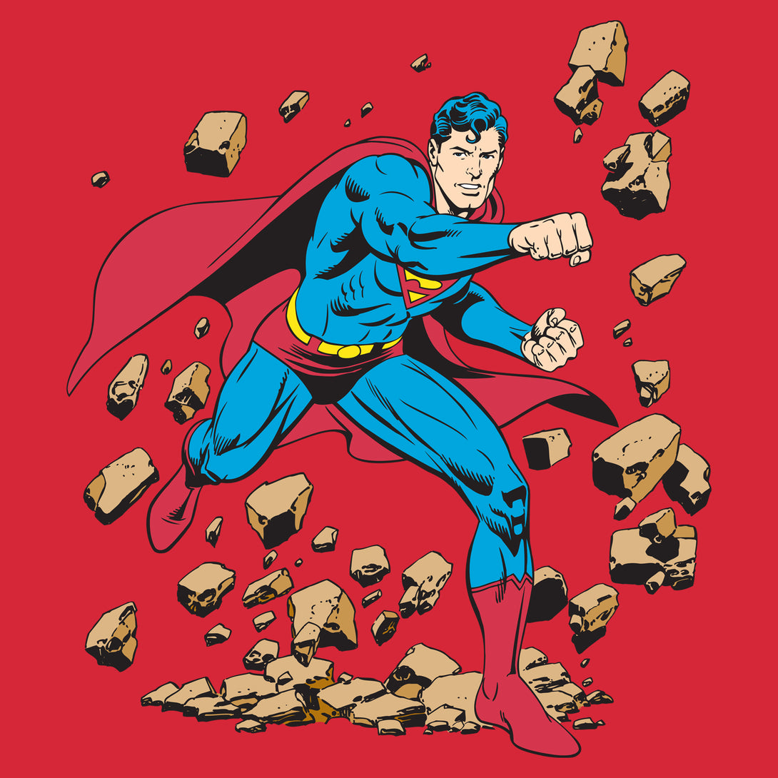 DC Comics Superman Character Classic Smash Official Men's T-shirt Red - Urban Species Design Close Up
