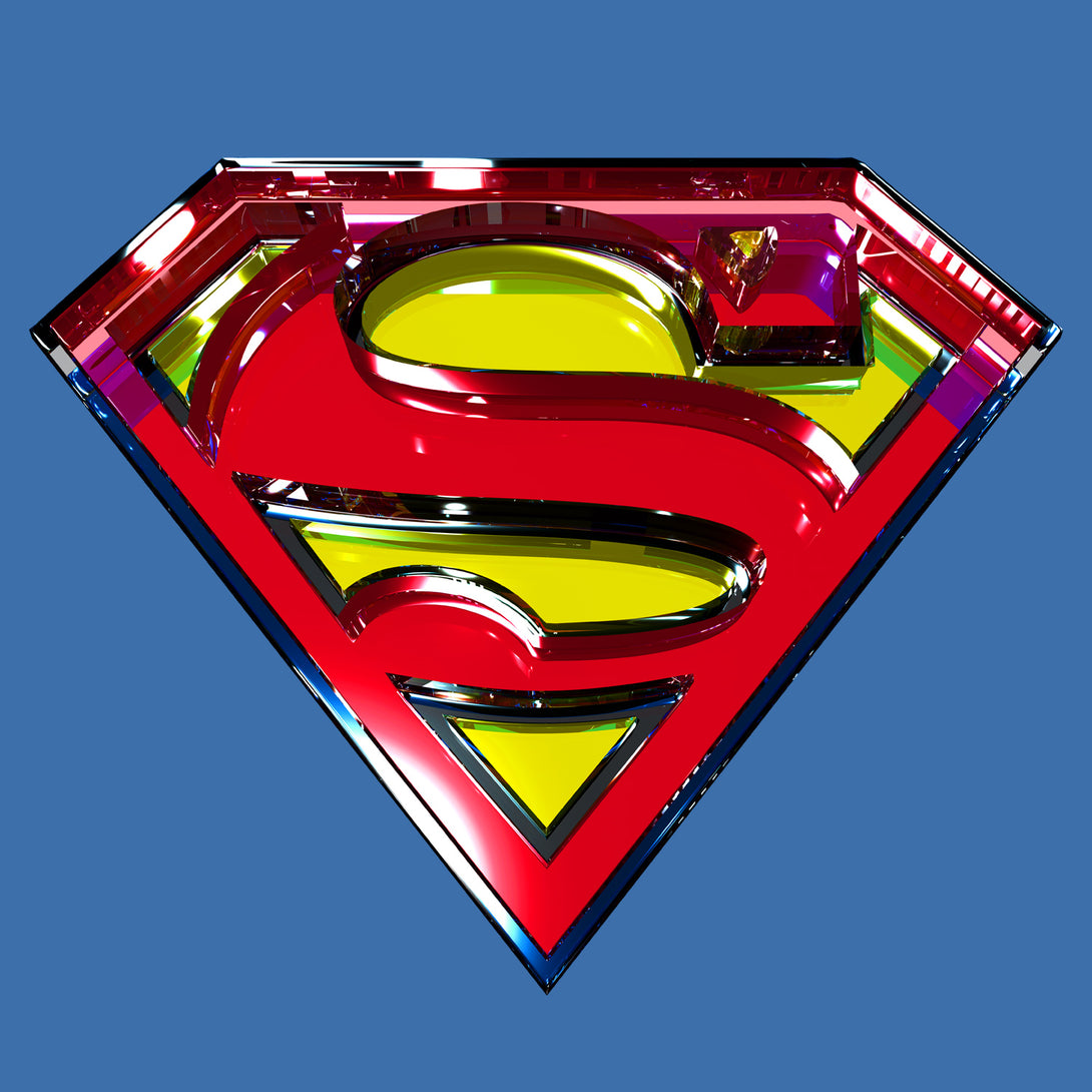 DC Comics Superman Logo Glass Official Men's T-shirt (Blue) - Urban Species Design Close Up