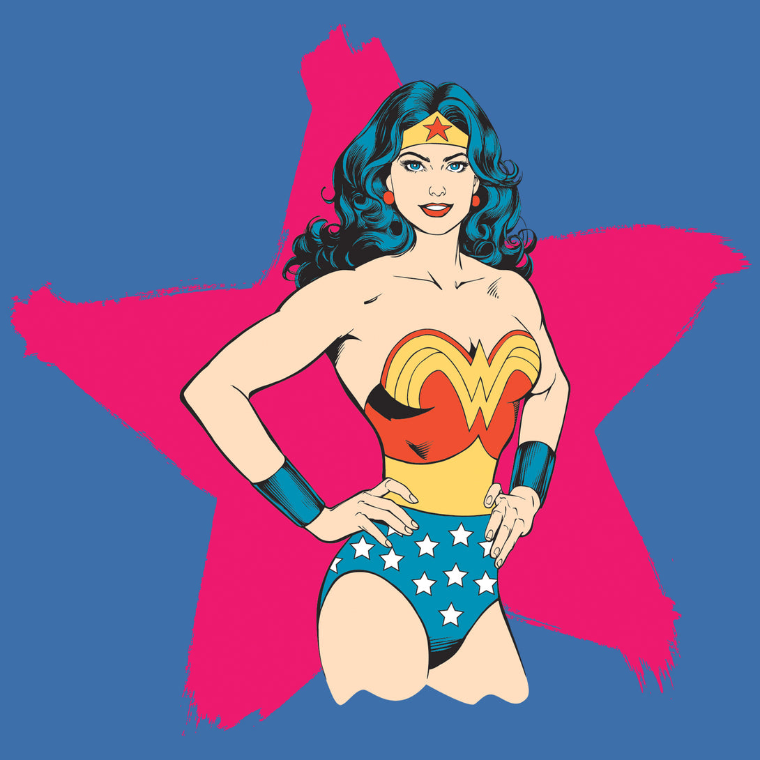 DC Comics Wonder Woman Character Spray Star Official Women's T-shirt (Royal Blue) - Urban Species Ladies Short Sleeved T-Shirt