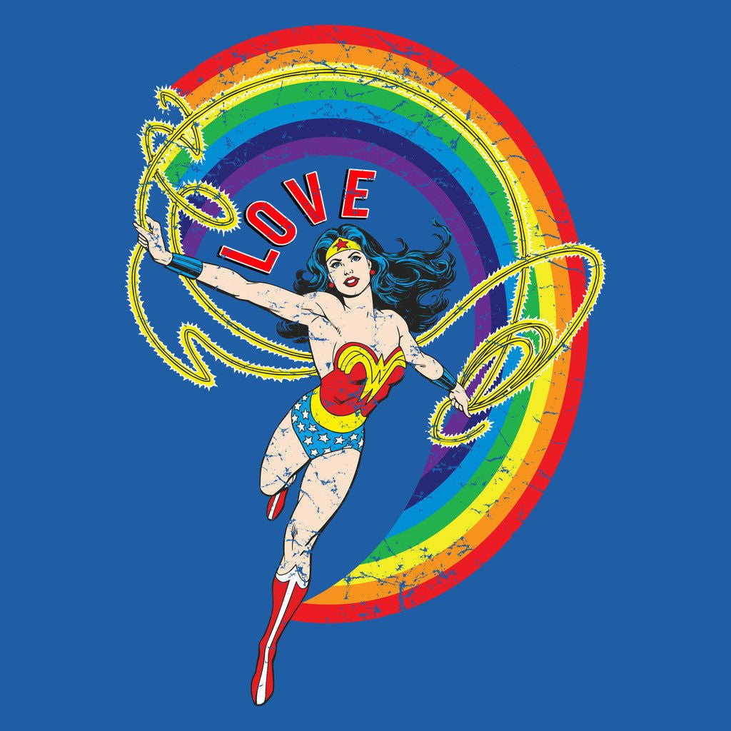 DC Comics Wonder Woman Rainbow Love Official Women's T-shirt Blue - Urban Species Design Close Up