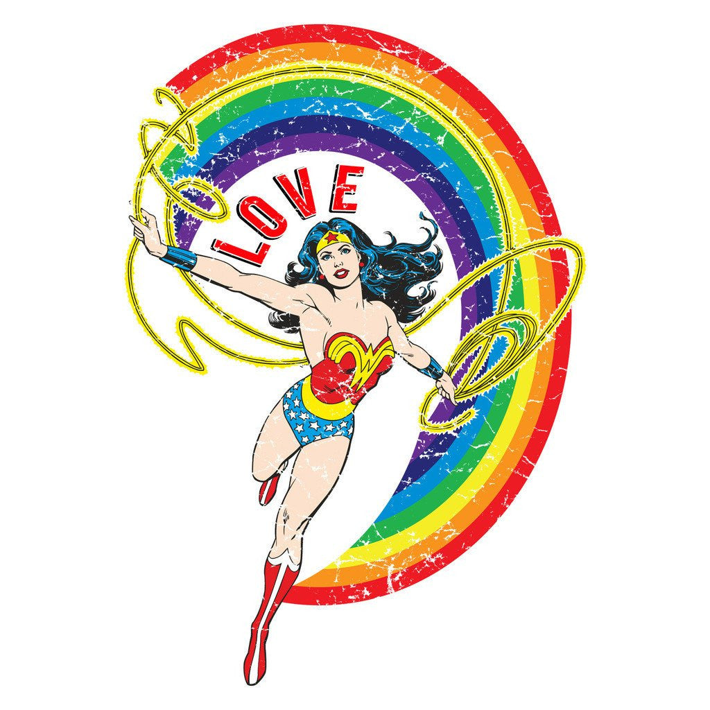 DC Comics Wonder Woman Rainbow Love Official Women's T-shirt (White) - Urban Species Ladies Short Sleeved T-Shirt