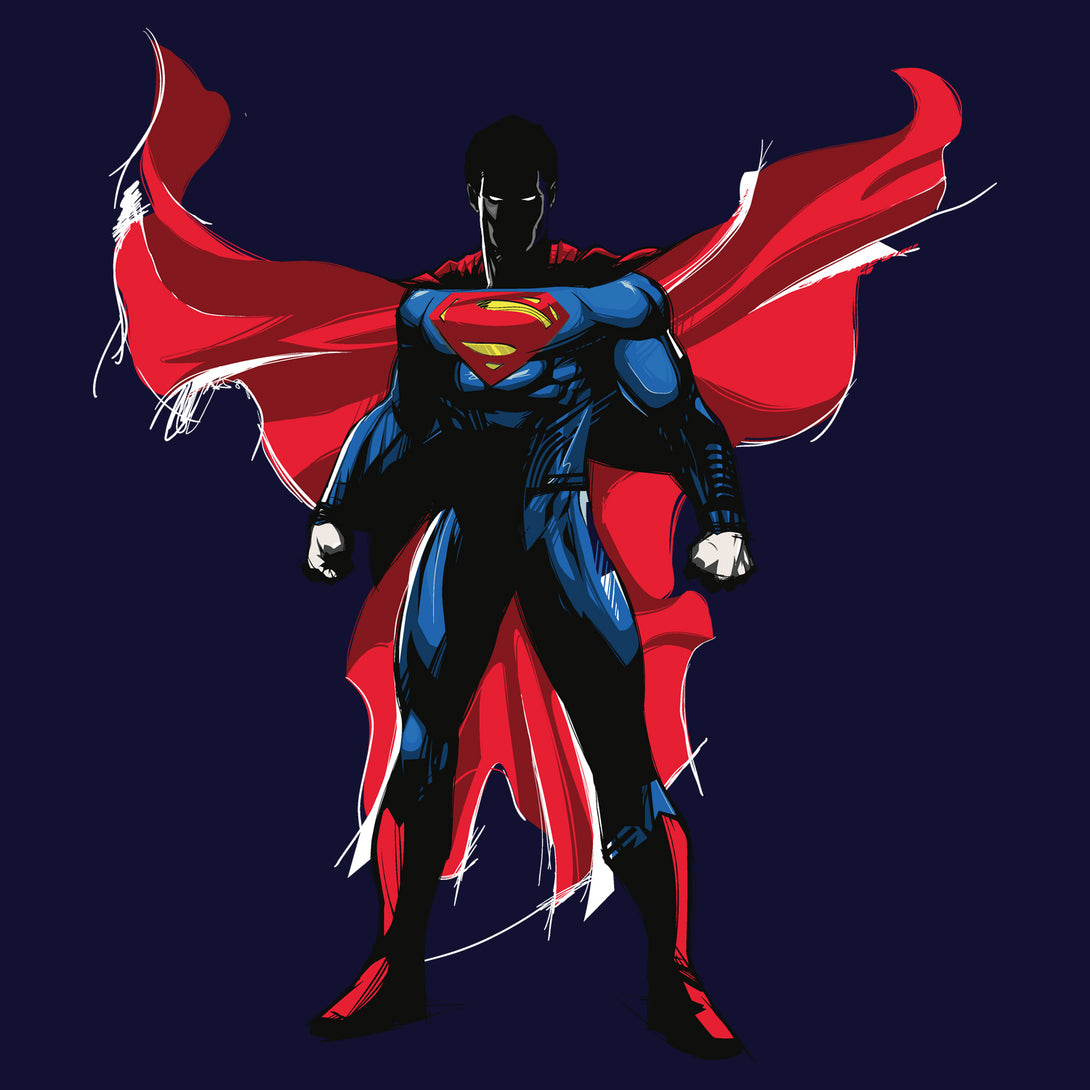 DC Batman V Superman Superman Character Cape Official Men's T-shirt Navy - Urban Species Design Close Up
