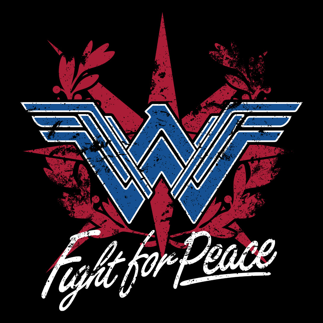 DC Wonder Woman Logo Fight Peace Official Women's T-shirt (Black) - Urban Species Ladies Short Sleeved T-Shirt