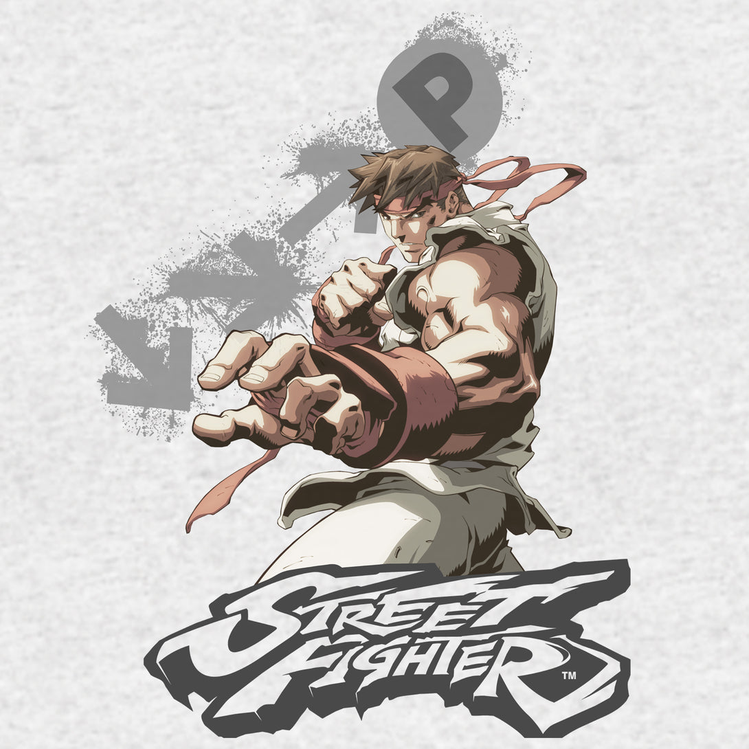 Street Fighter Ryu Portrait Fireball Official Women's T-shirt (Heather Grey) - Urban Species Ladies Short Sleeved T-Shirt