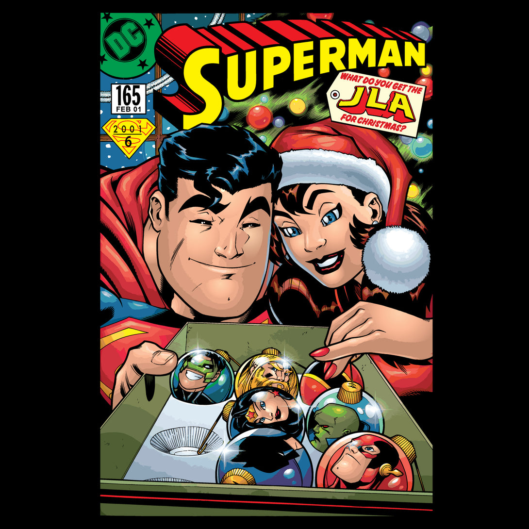 DC Comics Superman Cover 165 Xmas Official Sweatshirt Black - Urban Species Design Close Up